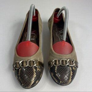 AGL Cap Toe‎ Snakeskin Ballet Flat With Chain Detail Women's 36 1/2